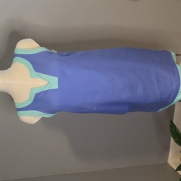 Sigrid Olsen Blue and Green Sleeveless Pullover V-Neck Linen Dress - Size M - Picture 1 of 7